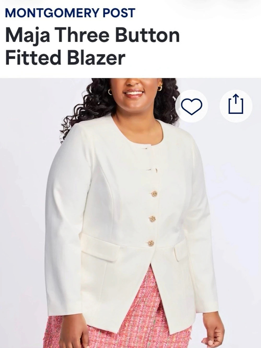Montgomery Post Maja Three Button Fitted Blazer in White Like New Stitch Fix